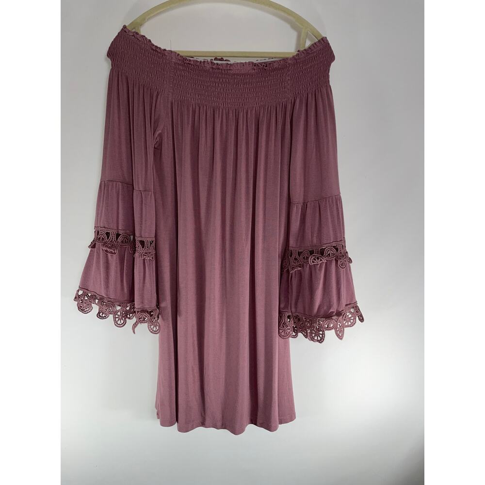 Lapis Off The Shoulder‎ Tunic / Dress with Crochet Detail - Size L - BOHO Style